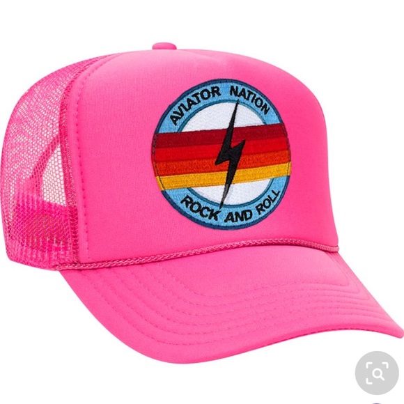 NWT Aviator Nation Neon Pink Trucker Hat Rock & Roll Bolt embroidered patch - Picture 3 of 11